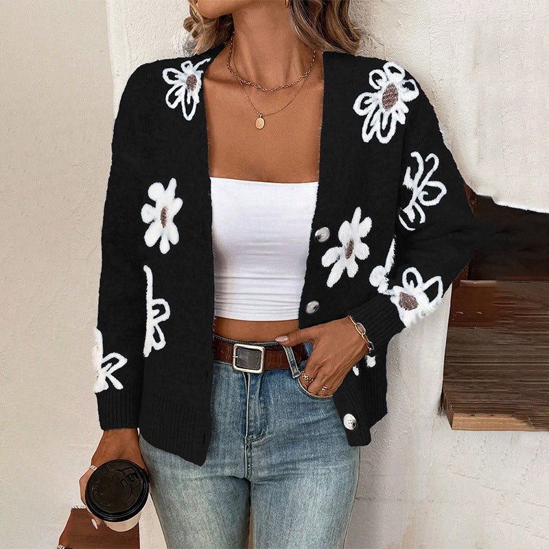 Women's Flowers Print Button Front Cardigan