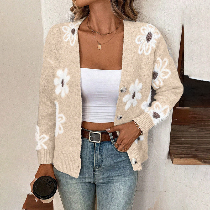 Women's Flowers Print Button Front Cardigan