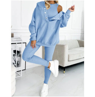 Women's Solid Colour Vest Hoodie And Pants Set