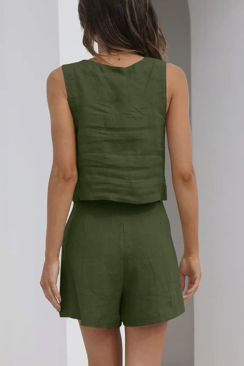 Women's Suit Square Neck Tops, Shorts Sets Lounge Clothes - Beach Summer Casual 2 Piece Outfits