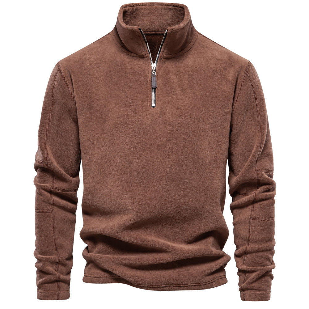 Men's Personality Stand-Collar Zippered Sweatshirt With Fleece Winter Casual Pullover Top