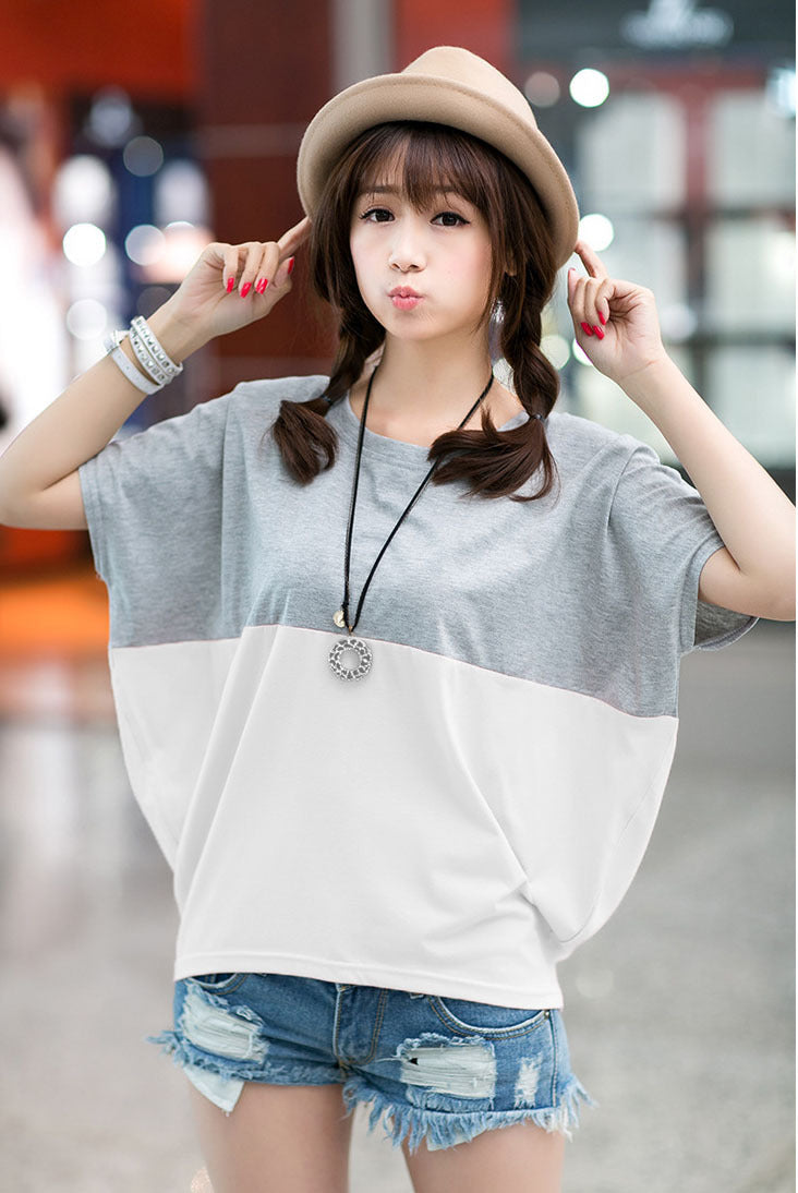 Women's Loose-Fitting Batwing Short-Sleeve Shirt Suitable For Student