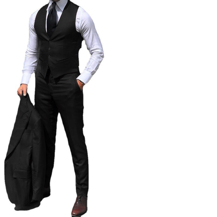 Men's Slim-Fit Foreign Trade Black Suit Set