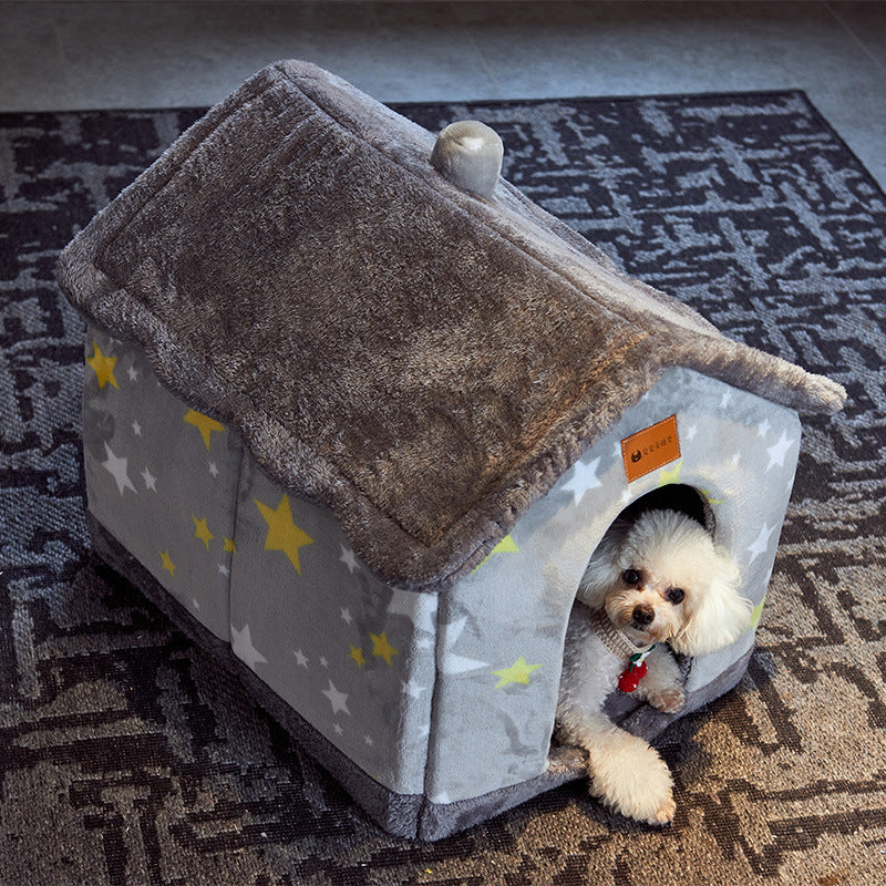 Foldable Pet House With Warm Winter Bed And Removable Enclosed Nest