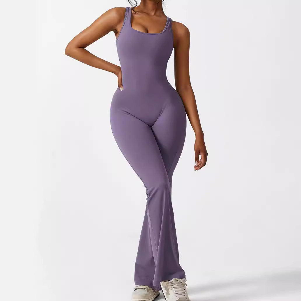 Women's Sleeveless Flare Jumpsuits Fitness Yoga Long Pants