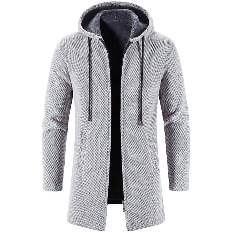 Plus Fleece Trend And Handsome All-Match Cardigan With Hooded Collar For Men