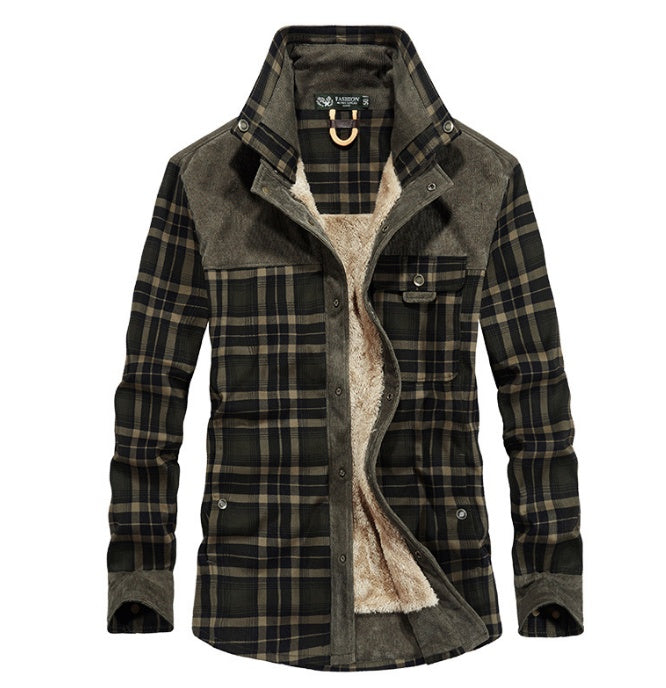 Men's Thicken Warm Fleece Winter Jackets - Pure Cotton Plaid Coat