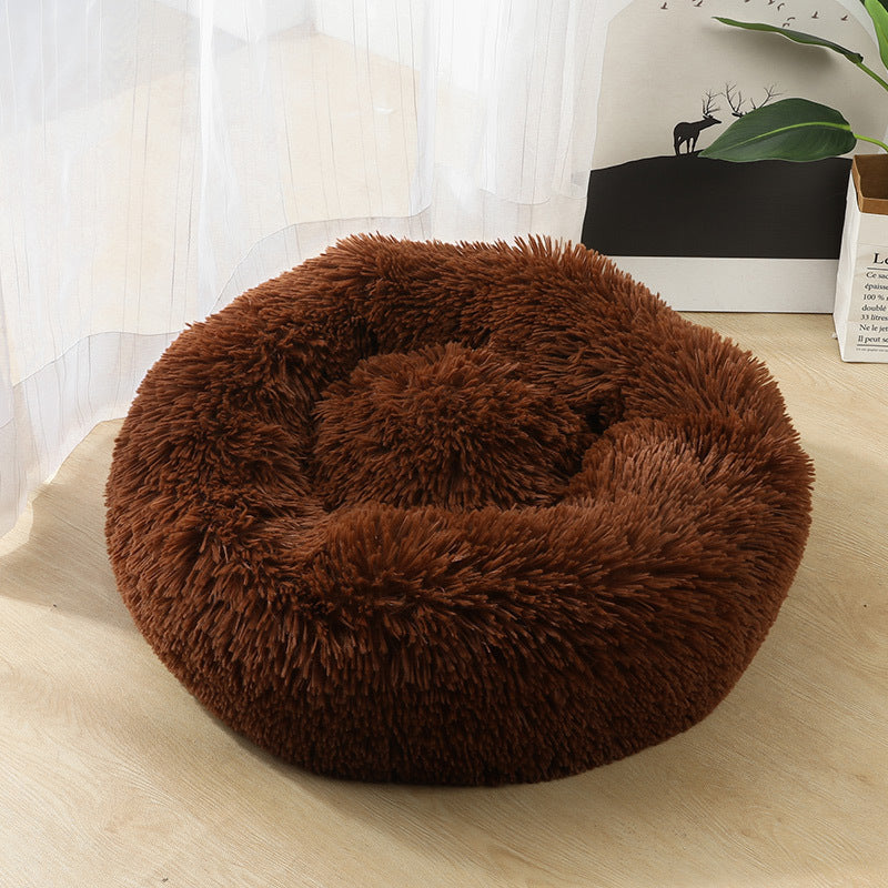 Pet Round Plush Beds For Small Dogs And Cats With Litter Kennel Feature - Suitable For a Puppy