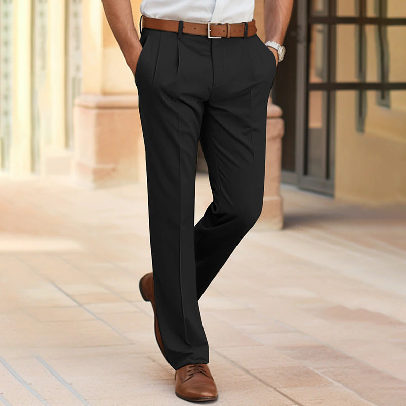 Men's Office Business Formal Straight Long Pants -  Mid Waist Trousers