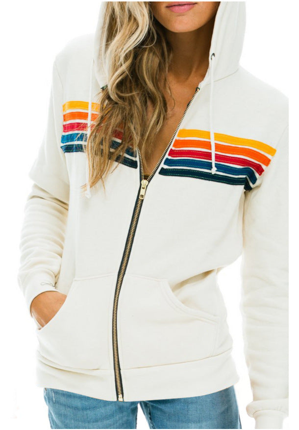 European And American Women's Casual Rainbow Sweater Jacket