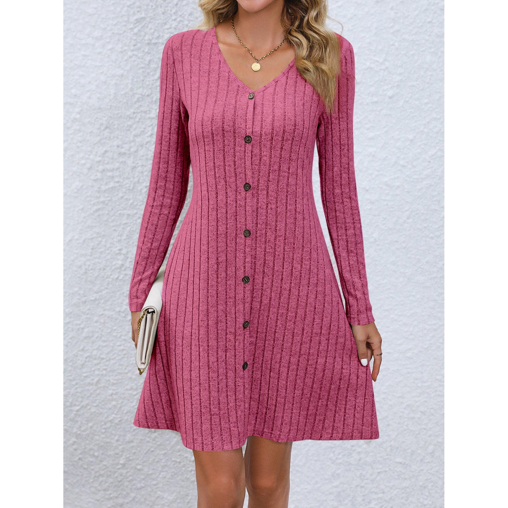 Women's Fashion Button Waist Long-Sleeve Dress