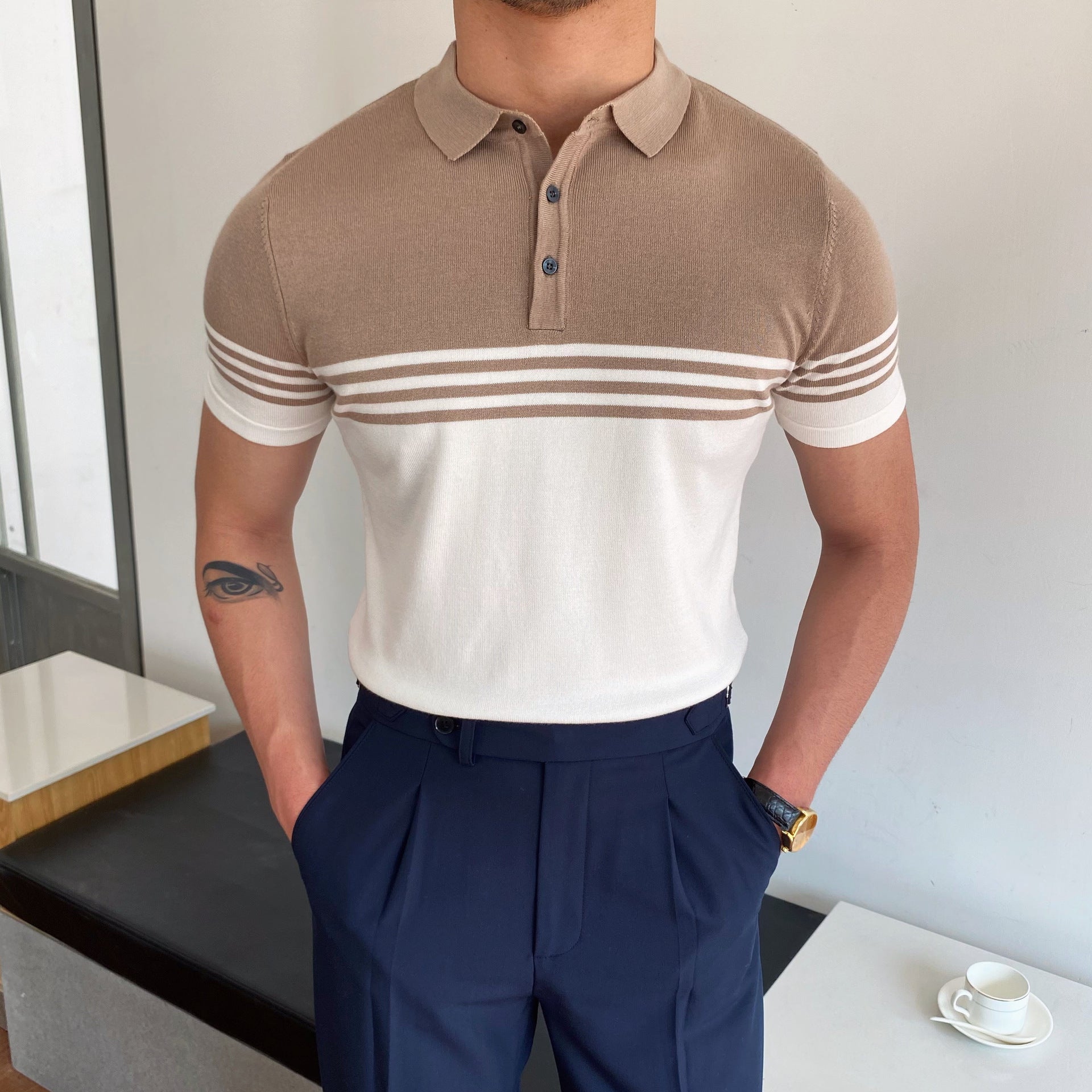 Casual Striped Thin Short-Sleeved Polo Shirt