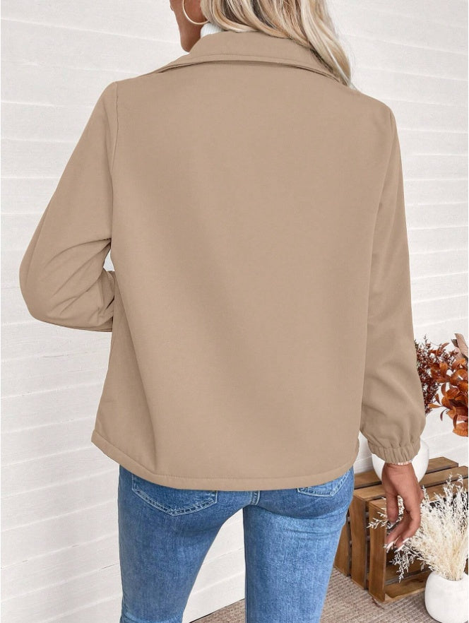 Women's Casual Solid Colour Zipper Fleece Jacket For Autumn And Winter