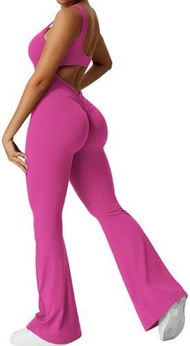 Women's Sleeveless Flare Jumpsuits Fitness Yoga Long Pants