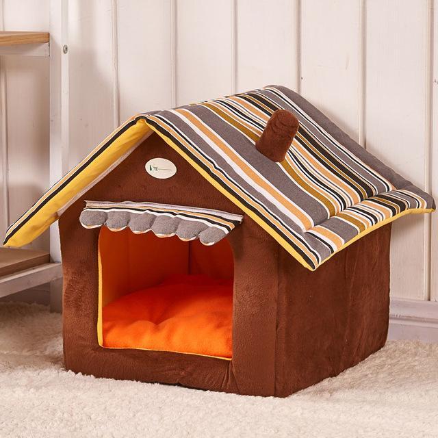 Pet House With Striped Removable Cover Mat For Small And Medium Dogs And Cats