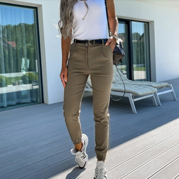 Women's Autumn Pocket Slim Fashion, Casual Cropped Trousers