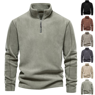 Men's Personality Stand-Collar Zippered Sweatshirt With Fleece Winter Casual Pullover Top