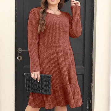 Women's Solid Colour Round Neck Knitted Dress Sweater