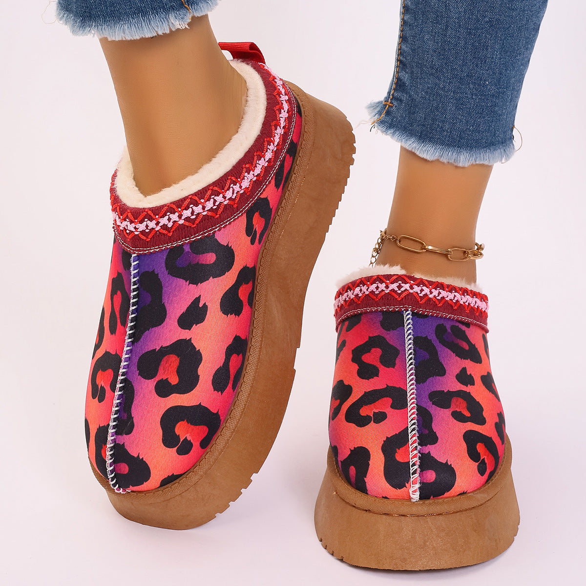 Women's Winter Cartoon Christmas Print Ankle Boots - Casual Slip On Plush Lined Comfortable Home Shoes
