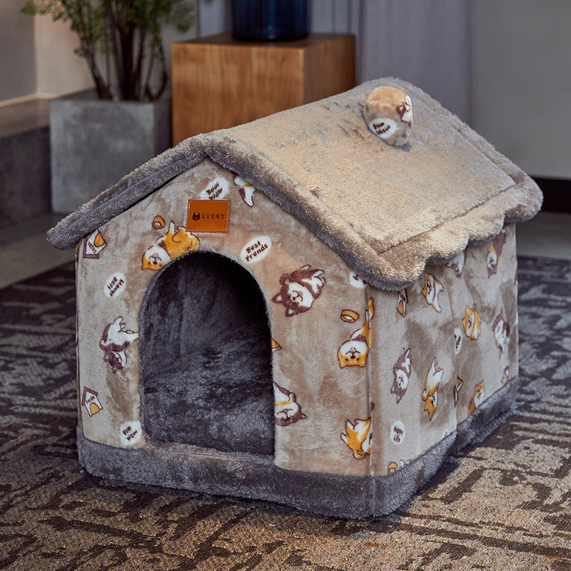 Foldable Pet House With Warm Winter Bed And Removable Enclosed Nest