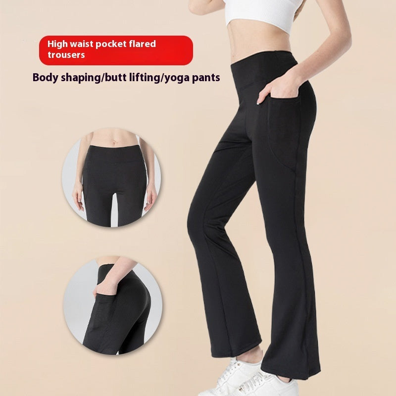 Ladies Mid Waist Abdominal-Shaping Slimming Cropped Pants - Casual Pocket Bootcut Trousers