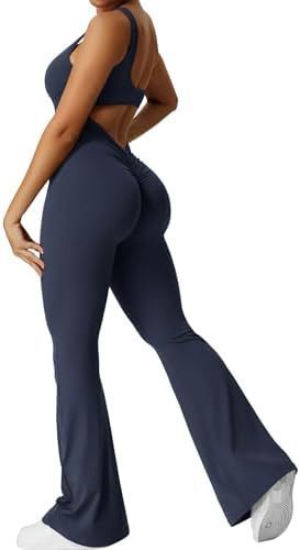 Women's Sleeveless Flare Jumpsuits Fitness Yoga Long Pants