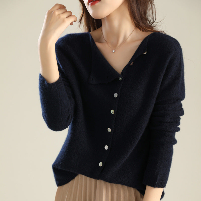 Women's French Style Retro Crew Neck Single-Breasted Cashmere Cardigan Suitable For Autumn - Knitted Thin Casual Versatile Slimming Outer Tops