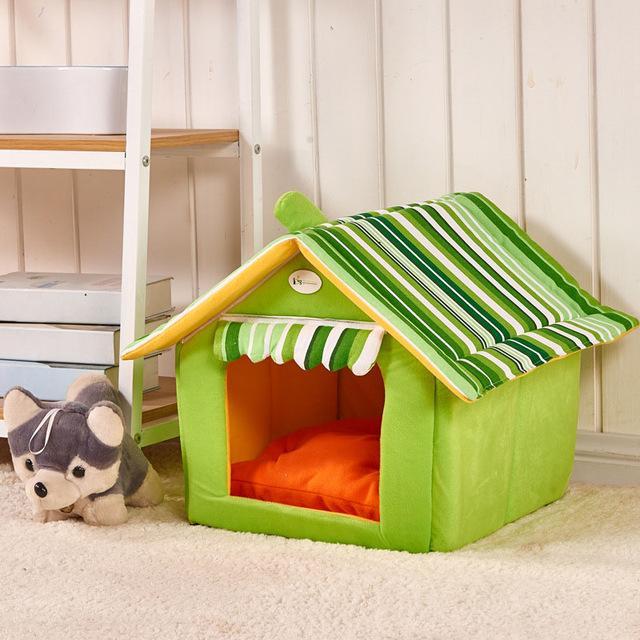 Pet House With Striped Removable Cover Mat For Small And Medium Dogs And Cats