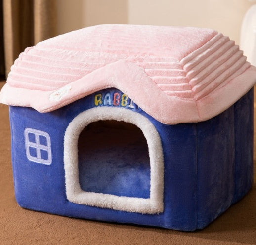 Foldable Pet House With Warm Winter Bed And Removable Enclosed Nest
