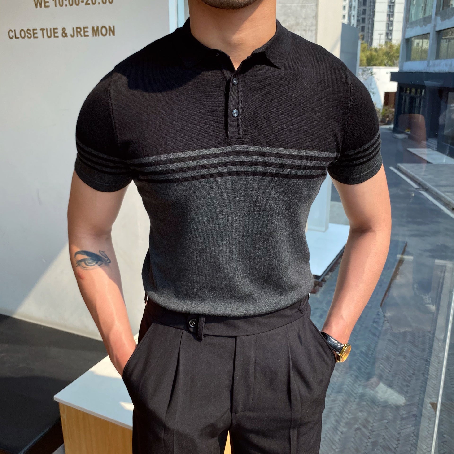 Casual Striped Thin Short-Sleeved Polo Shirt