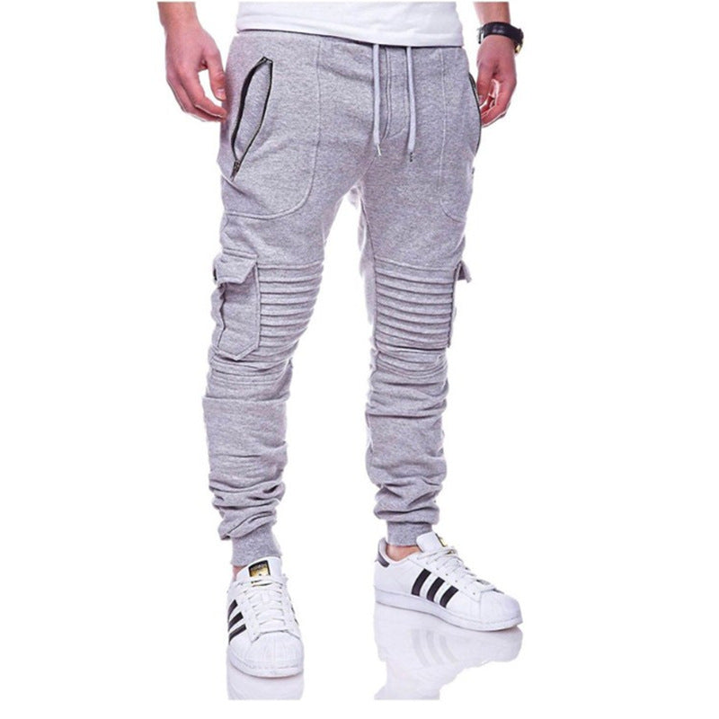 Men's Stripe Pleated Zippered Pocket Pants