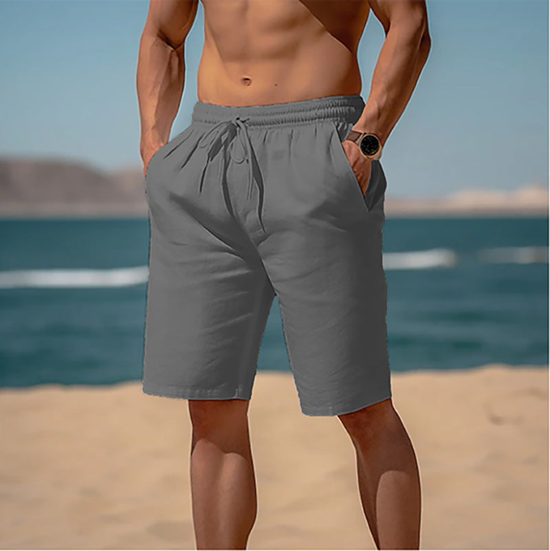 Men's Summer Drawstring Shorts With Elastic Waist - Straight Beach Breathable Pants