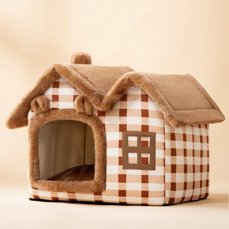 Foldable Pet House With Warm Winter Bed And Removable Enclosed Nest