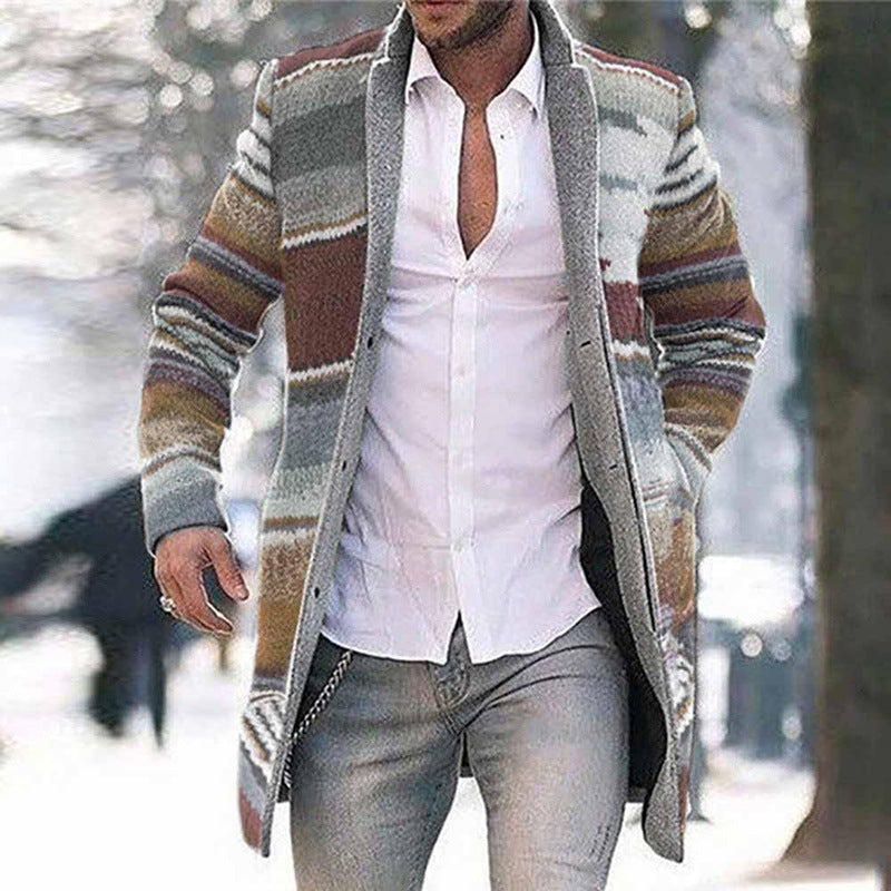 Mid-Length Cardigan Casual Trench Coat For Men