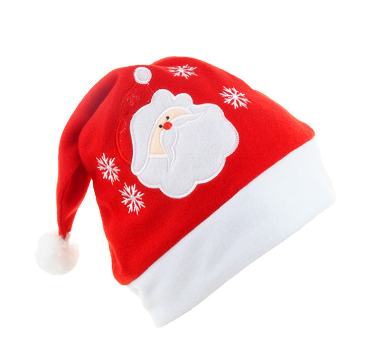Cartoon Christmas Hat With Elk Santa Claus Embroidery Design - Holiday Party Decoration Fuzzy Hat