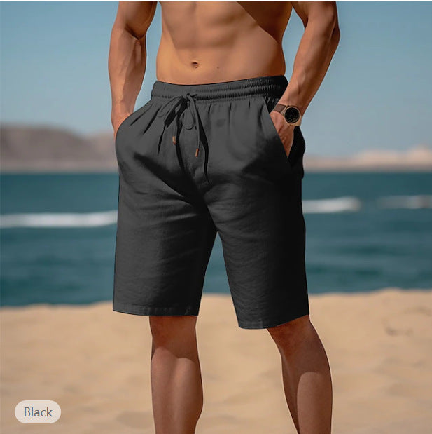Men's Summer Drawstring Shorts With Elastic Waist - Straight Beach Breathable Pants