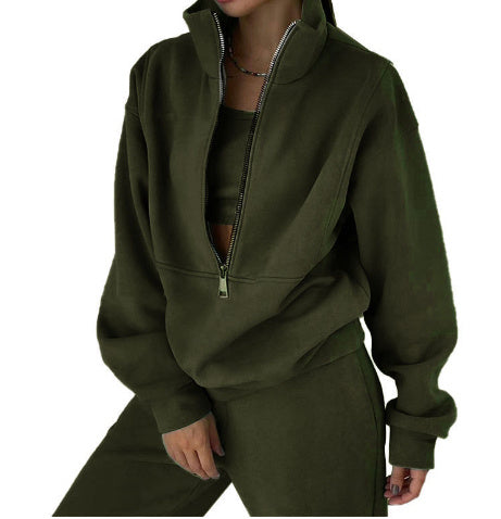 Women's Fashion Fleece Solid Colour Sports Casual Suit