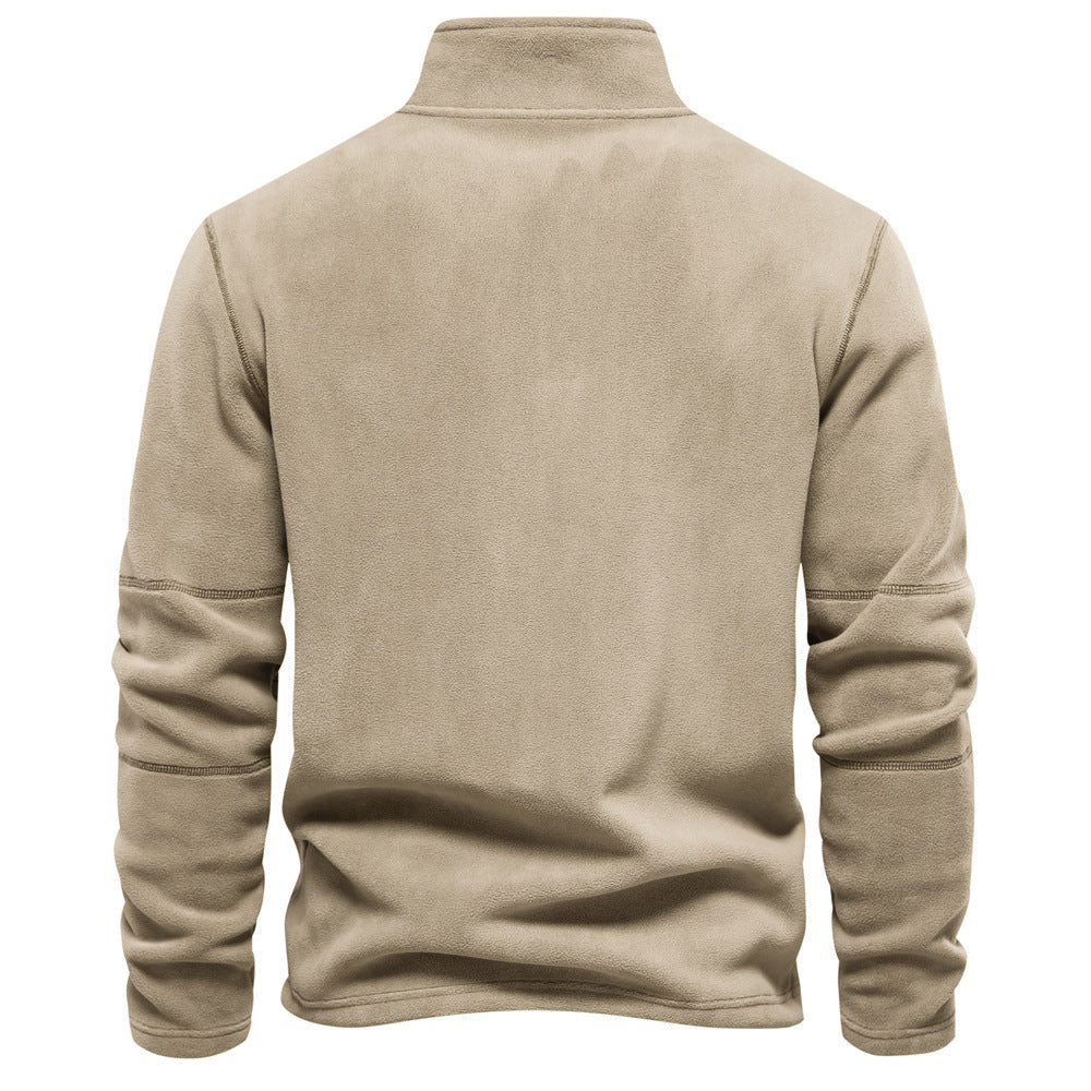 Men's Personality Stand-Collar Zippered Sweatshirt With Fleece Winter Casual Pullover Top