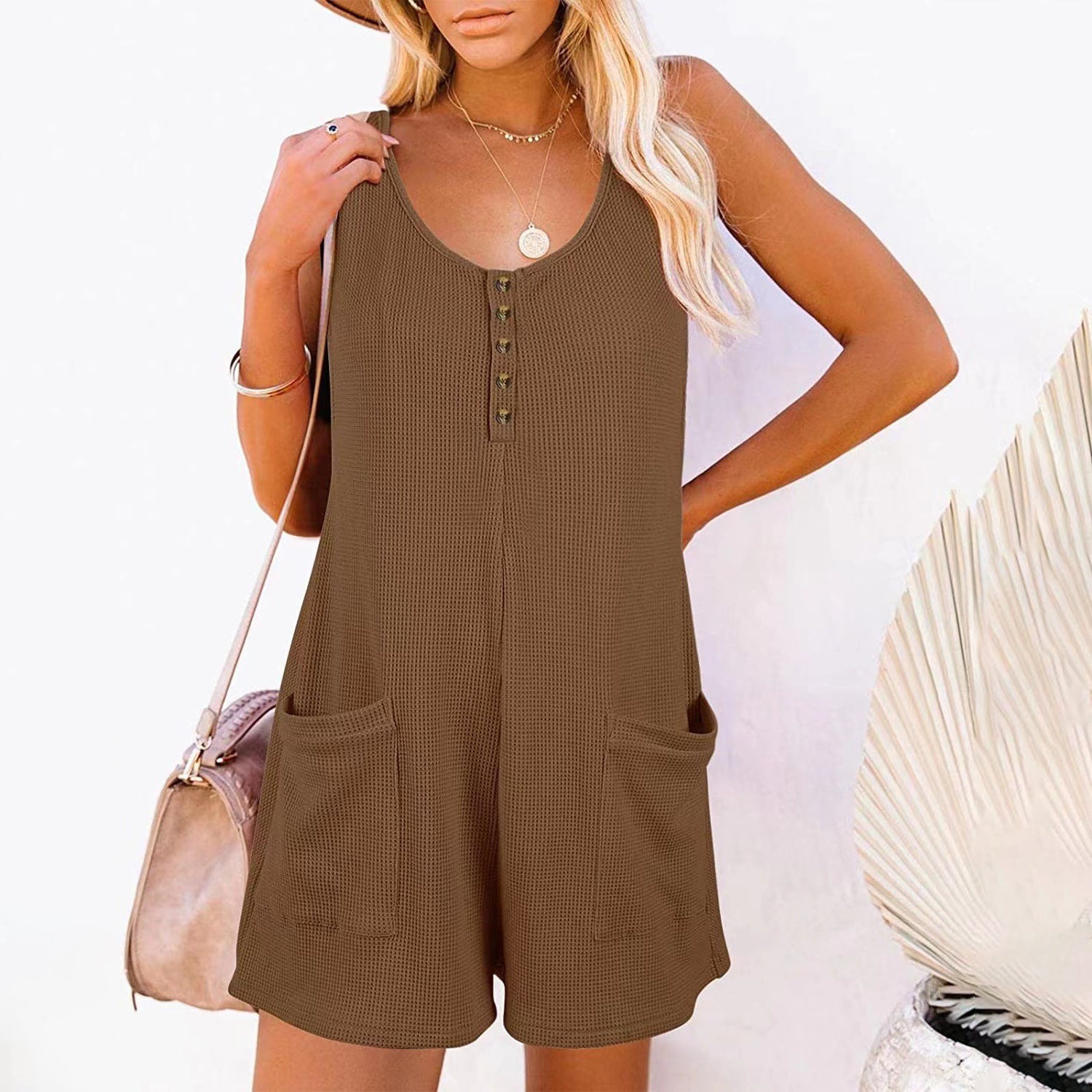 Women's Summer Loose Casual Button Pocket Vest Jumpsuit