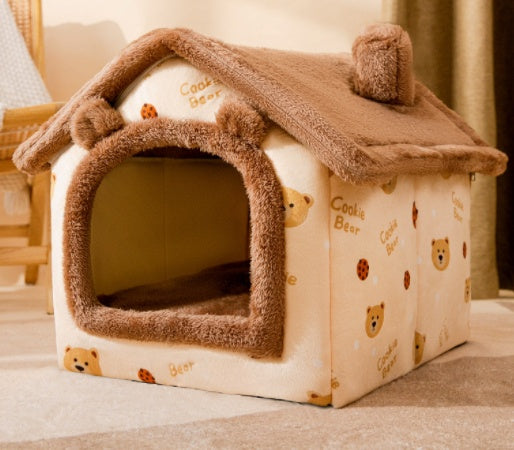 Foldable Pet House With Warm Winter Bed And Removable Enclosed Nest