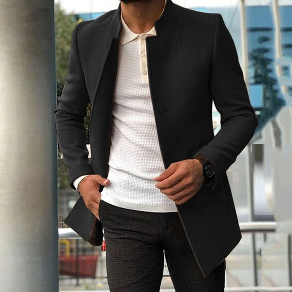 Men's Slim Coat Fashion Single-Breasted Solid Colour Business Jackets - Fall And Winter Tops Outwear