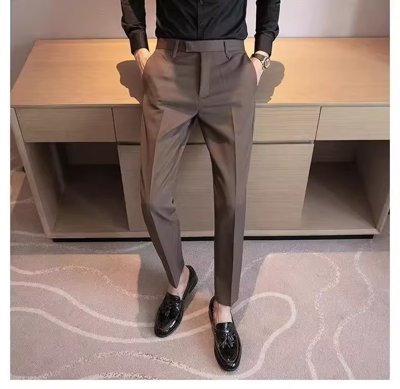 Men's Cropped And Casual Suit Straight Pants