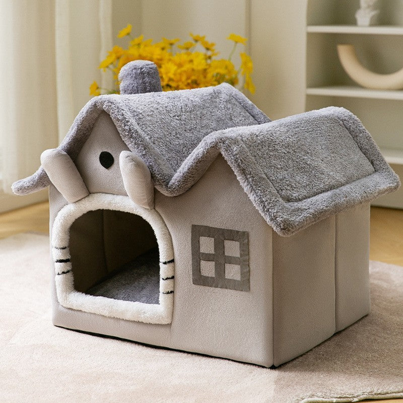 Foldable Pet House With Warm Winter Bed And Removable Enclosed Nest