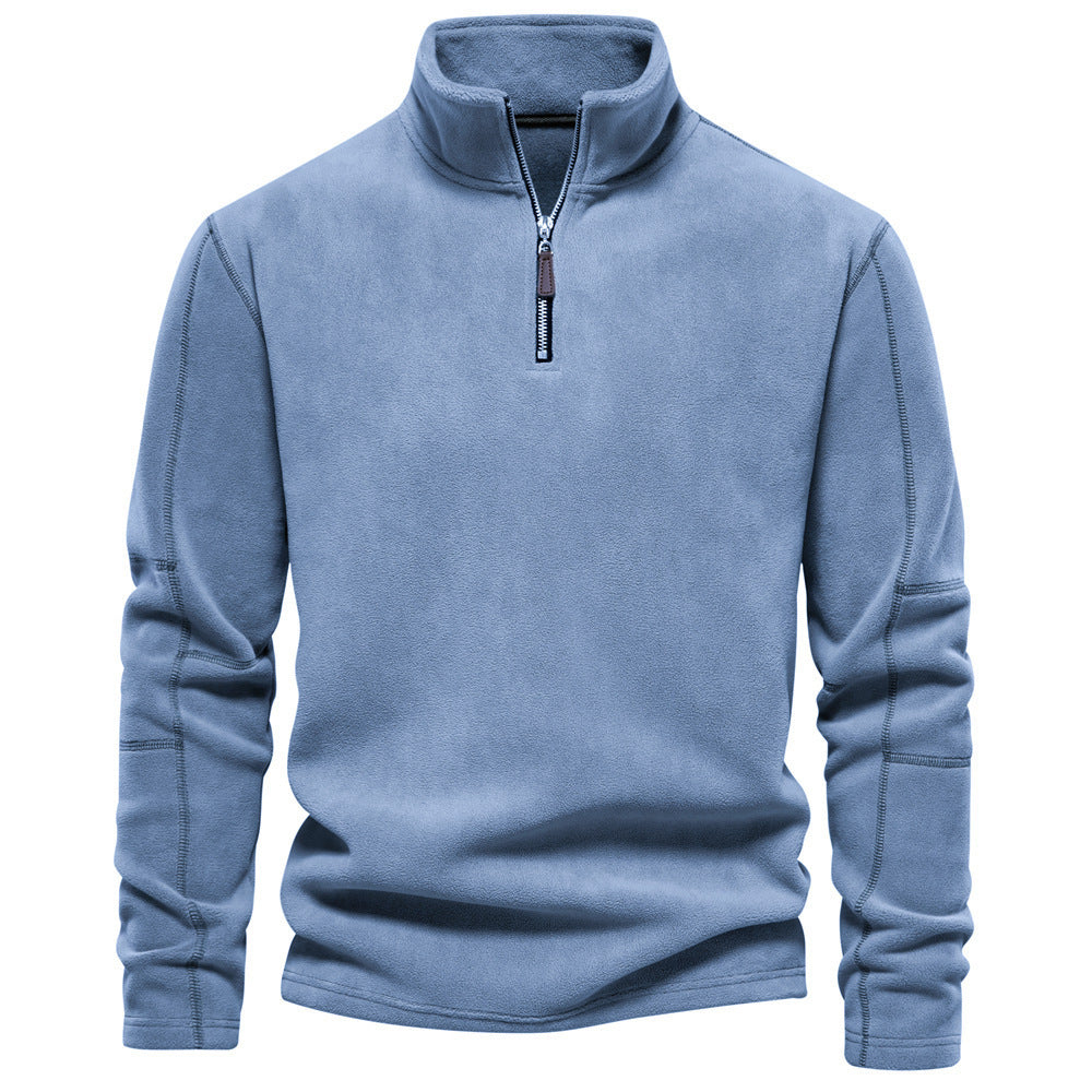Men's Personality Stand-Collar Zippered Sweatshirt With Fleece Winter Casual Pullover Top