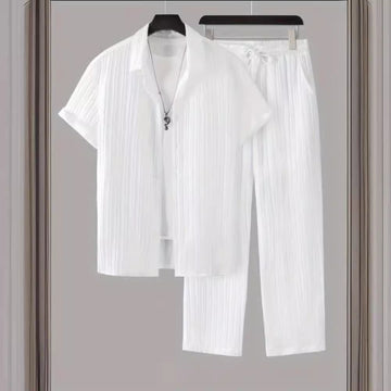 Striped Short-Sleeved Breasted Shirt - Lapel Suit For Men