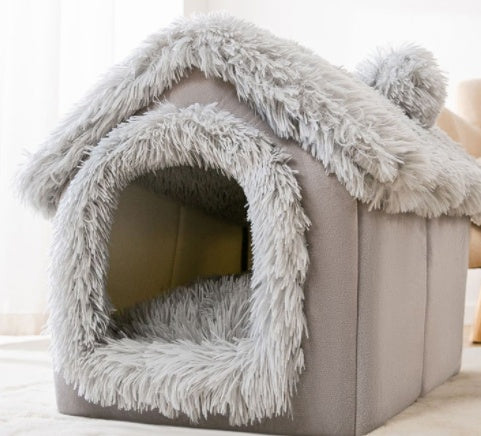 Foldable Pet House With Warm Winter Bed And Removable Enclosed Nest