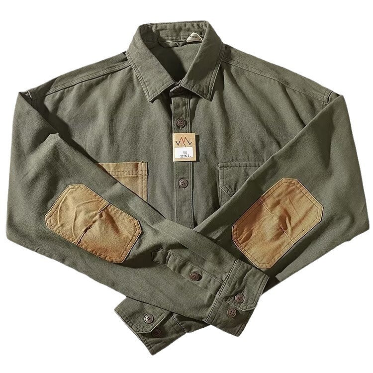 Men's Sleeve Stick Washed Cotton Long-Sleeved Shirt - Daily Tooling Retro Trend Youth Shirt Coat