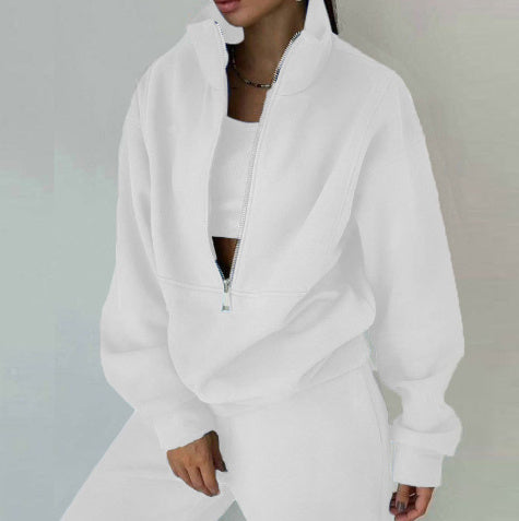 Women's Fashion Fleece Solid Colour Sports Casual Suit