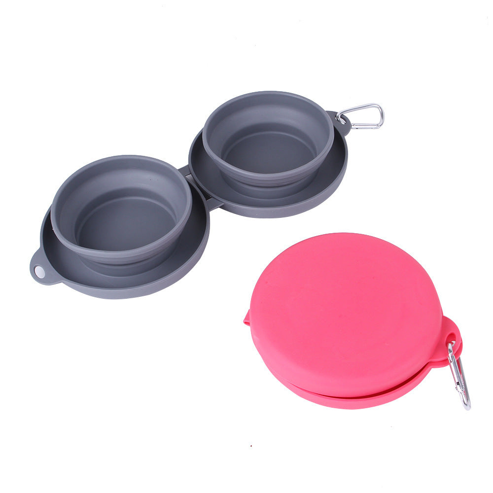 Rubber Foldable Pet Feeding Double Bowl For Dog And Cat