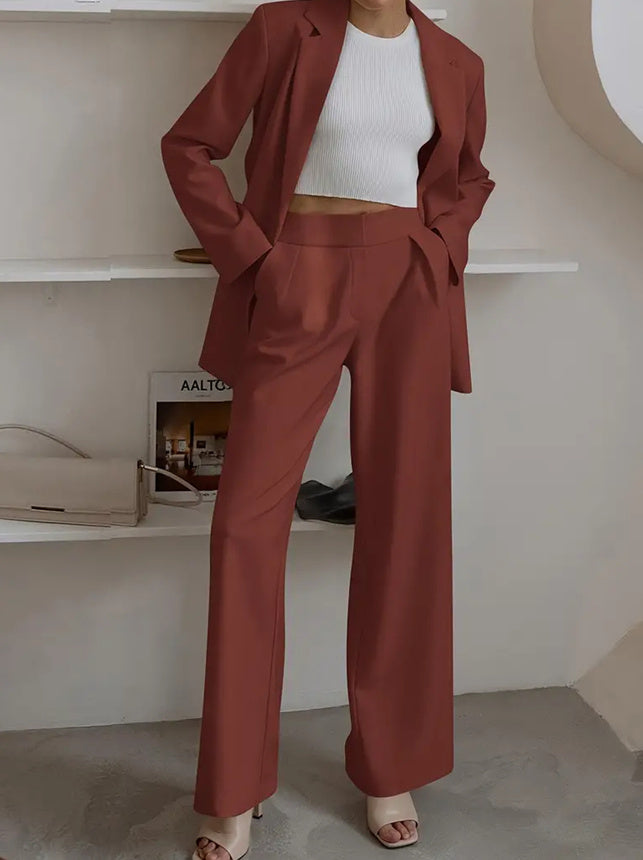 Women's Fashion Casual Solid Colour Coat - Trousers Suit